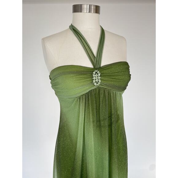 Y2K Green Sparkly Fairy Mini Halter Dress / Sz S / Trixxi / Whimsigoth Babydoll - Picture 4 of 10